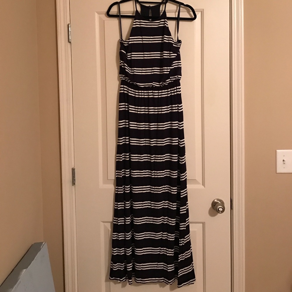 LOFT navy and white Stripe Maxi dress